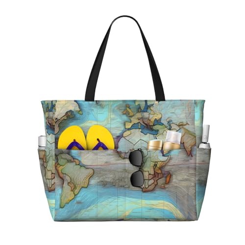 ShyHhts Cartoon-Weltkarte, große Kapazität, Strand-Reisetasche, Damen-Handtasche ist wasserdicht und sanddicht, geeignet für Reisen, Strandurlaub usw. ShyHhts Cartoon-Weltkarte, große Kapazität, Strand-Reisetasche, Damen-Handtasche ist wasserdicht und sanddicht, geeignet für Reisen, Strandurlaub usw. von ShyHhts
