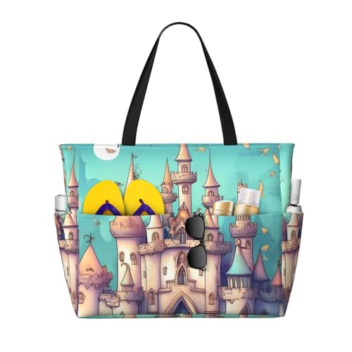 ShyHhts Classical Castle Strand-Reisetasche mit großem Fassungsvermögen, Damen-Handtasche ist wasserdicht und sanddicht, geeignet für Reisen, Strandurlaub usw. von ShyHhts