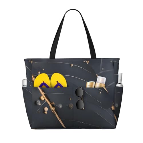 ShyHhts Enchanted Plant Leaves Große Kapazität Strand Reisetasche Damen Handtasche ist wasserdicht und sanddicht, geeignet für Reisen, Strandurlaub usw., Schwarz von ShyHhts