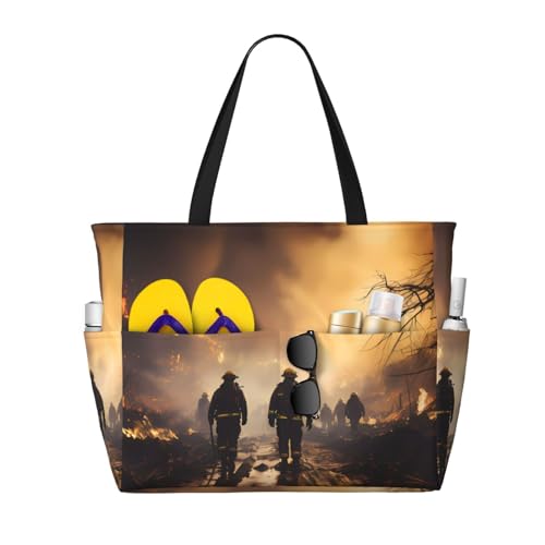 ShyHhts Feuerwehrleute bekämpfen Feuer große Kapazität Strand Reisetasche Damen Handtasche ist wasserdicht und sanddicht, geeignet für Reisen, Strandurlaub usw. von ShyHhts