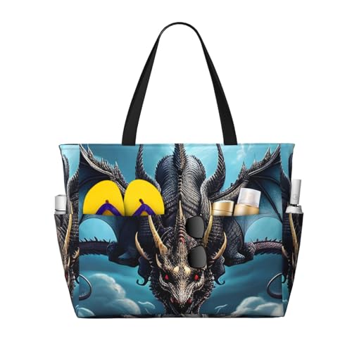 ShyHhts Flying Dragon Strand-Reisetasche mit großem Fassungsvermögen, Damen-Handtasche ist wasserdicht und sanddicht, geeignet für Reisen, Strandurlaub usw. von ShyHhts