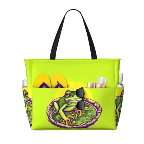 ShyHhts Frosch im Teich, große Kapazität, Strand-Reisetasche, Damen-Handtasche ist wasserdicht und sanddicht, geeignet für Reisen, Strandurlaub usw., Schwarz ShyHhts Frosch im Teich, große Kapazität, Strand-Reisetasche, Damen-Handtasche ist wasserdicht und sanddicht, geeignet für Reisen, Strandurlaub usw., Schwarz von ShyHhts