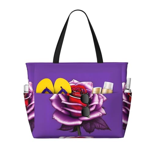 ShyHhts Fuchsia Rose Große Kapazität Strand Reisetasche Damen Handtasche ist wasserdicht und sanddicht, geeignet für Reisen, Strandurlaub usw., Schwarz, Einheitsgröße von ShyHhts