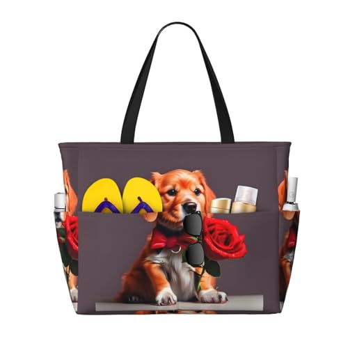 ShyHhts Gentleman-Like Dog Große Kapazität Strand Reisetasche Damen Handtasche ist wasserdicht und sanddicht, geeignet für Reisen, Strandurlaub usw. von ShyHhts
