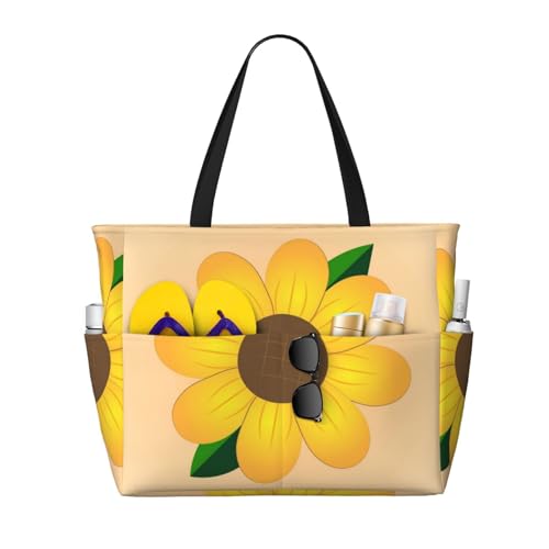 ShyHhts Goldene Sonnenblume große Kapazität Strand Reisetasche Damen Handtasche ist wasserdicht und sanddicht, geeignet für Reisen, Strandurlaub usw. von ShyHhts