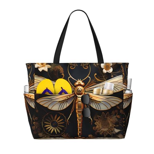 ShyHhts Goldene exquisite Libellen-Strand-Reisetasche, Damen-Handtasche ist wasserdicht und sanddicht, geeignet für Reisen, Strandurlaub usw., Schwarz ShyHhts Goldene exquisite Libellen-Strand-Reisetasche, Damen-Handtasche ist wasserdicht und sanddicht, geeignet für Reisen, Strandurlaub usw., Schwarz von ShyHhts