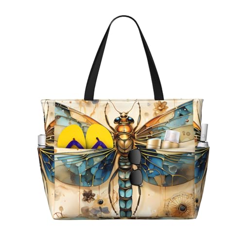 ShyHhts Goldene zarte Libelle auf gelbem Hintergrund, große Kapazität, Strand-Reisetasche, Damen-Handtasche ist wasserdicht und sanddicht, geeignet für Reisen, Strandurlaub usw. ShyHhts Goldene zarte Libelle auf gelbem Hintergrund, große Kapazität, Strand-Reisetasche, Damen-Handtasche ist wasserdicht und sanddicht, geeignet für Reisen, Strandurlaub usw. von ShyHhts