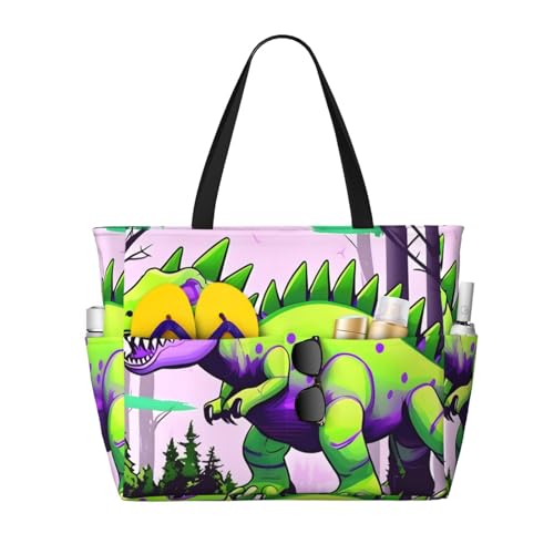 ShyHhts Grüne Dinosaurier-Reisetasche mit großem Fassungsvermögen, Damen-Handtasche ist wasserdicht und sanddicht, geeignet für Reisen, Strandurlaub usw. von ShyHhts