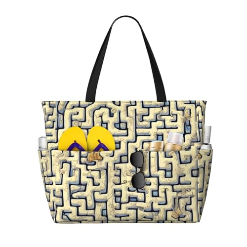 ShyHhts Labyrinth Schatzkarte große Kapazität Strand Reisetasche Damen Handtasche ist wasserdicht und sanddicht, geeignet für Reisen, Strandurlaub usw., Schwarz ShyHhts Labyrinth Schatzkarte große Kapazität Strand Reisetasche Damen Handtasche ist wasserdicht und sanddicht, geeignet für Reisen, Strandurlaub usw., Schwarz von ShyHhts