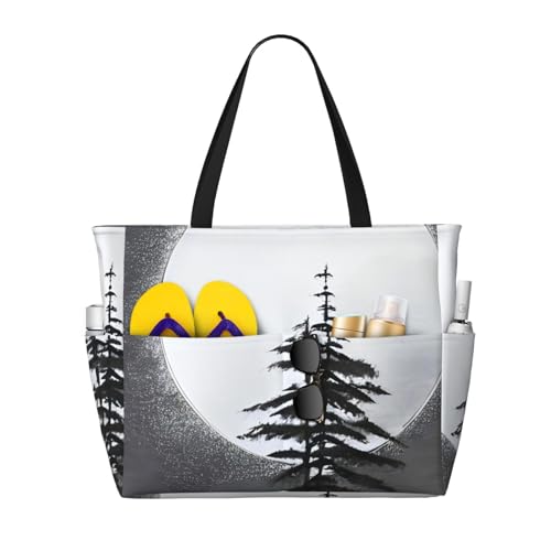 ShyHhts Moon Pine Tree große Kapazität, Strand-Reisetasche, Damen-Handtasche ist wasserdicht und sanddicht, geeignet für Reisen, Strandurlaub usw., Schwarz ShyHhts Moon Pine Tree große Kapazität, Strand-Reisetasche, Damen-Handtasche ist wasserdicht und sanddicht, geeignet für Reisen, Strandurlaub usw., Schwarz von ShyHhts