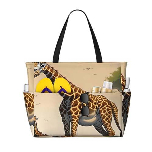 ShyHhts Mutter und Kind Giraffe große Kapazität Strand Reisetasche Damen Handtasche ist wasserdicht und sanddicht, geeignet für Reisen, Strandurlaub usw., Schwarz ShyHhts Mutter und Kind Giraffe große Kapazität Strand Reisetasche Damen Handtasche ist wasserdicht und sanddicht, geeignet für Reisen, Strandurlaub usw., Schwarz von ShyHhts
