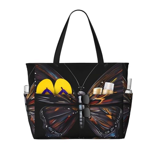 ShyHhts Mystery Butterfly Große Kapazität Strand Reisetasche Damen Handtasche ist wasserdicht und sanddicht, geeignet für Reisen, Strandurlaub usw., Schwarz ShyHhts Mystery Butterfly Große Kapazität Strand Reisetasche Damen Handtasche ist wasserdicht und sanddicht, geeignet für Reisen, Strandurlaub usw., Schwarz von ShyHhts