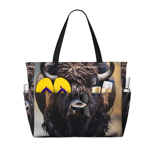 ShyHhts North American Bison Strand-Reisetasche mit großem Fassungsvermögen, Damen-Handtasche ist wasserdicht und sanddicht, geeignet für Reisen, Strandurlaub usw., Schwarz ShyHhts North American Bison Strand-Reisetasche mit großem Fassungsvermögen, Damen-Handtasche ist wasserdicht und sanddicht, geeignet für Reisen, Strandurlaub usw., Schwarz von ShyHhts