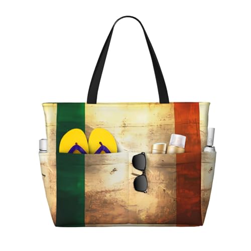 ShyHhts Retro-Strand-Reisetasche, Motiv: irische Flagge, große Kapazität, Damen-Handtasche ist wasserdicht und sanddicht, geeignet für Reisen, Strandurlaub usw., Schwarz ShyHhts Retro-Strand-Reisetasche, Motiv: irische Flagge, große Kapazität, Damen-Handtasche ist wasserdicht und sanddicht, geeignet für Reisen, Strandurlaub usw., Schwarz von ShyHhts