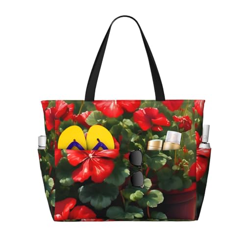 ShyHhts Rote Geranien große Kapazität Strand Reisetasche Damen Handtasche ist wasserdicht und sanddicht, geeignet für Reisen, Strandurlaub usw. ShyHhts Rote Geranien große Kapazität Strand Reisetasche Damen Handtasche ist wasserdicht und sanddicht, geeignet für Reisen, Strandurlaub usw. von ShyHhts