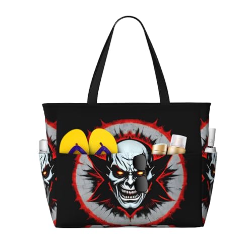 ShyHhts Rote und schwarze Evil Ghost große Kapazität, Strand-Reisetasche, Damen-Handtasche ist wasserdicht und sanddicht, geeignet für Reisen, Strandurlaub usw. von ShyHhts