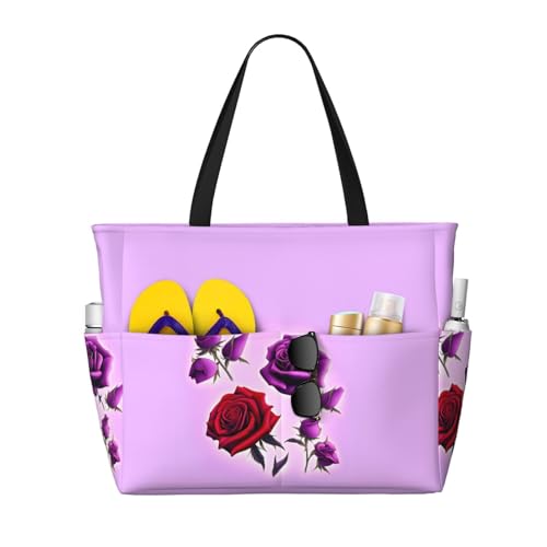 ShyHhts Rote und violette Rosen, große Kapazität, Strand-Reisetasche, Damen-Handtasche ist wasserdicht und sanddicht, geeignet für Reisen, Strandurlaub usw. ShyHhts Rote und violette Rosen, große Kapazität, Strand-Reisetasche, Damen-Handtasche ist wasserdicht und sanddicht, geeignet für Reisen, Strandurlaub usw. von ShyHhts