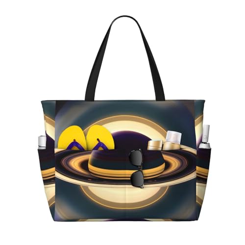 ShyHhts Schöne Saturn Strand-Reisetasche mit großem Fassungsvermögen, Damen-Handtasche ist wasserdicht und sanddicht, geeignet für Reisen, Strandurlaub usw. von ShyHhts