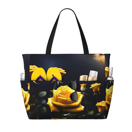 ShyHhts Schöne gelbe Rosen, große Kapazität, Strand-Reisetasche, Damen-Handtasche ist wasserdicht und sanddicht, geeignet für Reisen, Strandurlaub usw., Schwarz ShyHhts Schöne gelbe Rosen, große Kapazität, Strand-Reisetasche, Damen-Handtasche ist wasserdicht und sanddicht, geeignet für Reisen, Strandurlaub usw., Schwarz von ShyHhts