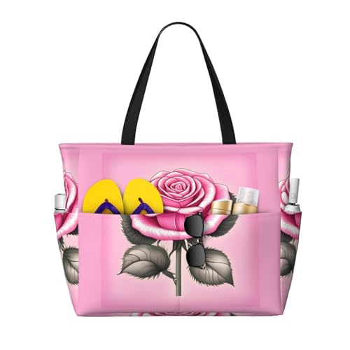 ShyHhts Schöne rosa Rosen, große Kapazität, Strand-Reisetasche, Damen-Handtasche ist wasserdicht und sanddicht, geeignet für Reisen, Strandurlaub usw., Schwarz ShyHhts Schöne rosa Rosen, große Kapazität, Strand-Reisetasche, Damen-Handtasche ist wasserdicht und sanddicht, geeignet für Reisen, Strandurlaub usw., Schwarz von ShyHhts