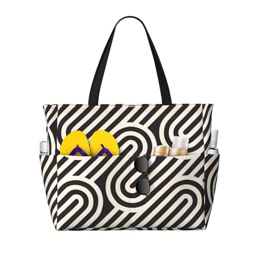 ShyHhts Schwarze gebogene Textur, große Kapazität, Strand-Reisetasche, Damen-Handtasche ist wasserdicht und sanddicht, geeignet für Reisen, Strandurlaub usw. von ShyHhts