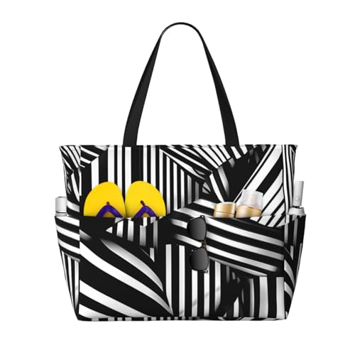 ShyHhts Schwarze und weiße geometrische Linien, große Kapazität, Strand-Reisetasche, Damen-Handtasche ist wasserdicht und sanddicht, geeignet für Reisen, Strandurlaub usw. ShyHhts Schwarze und weiße geometrische Linien, große Kapazität, Strand-Reisetasche, Damen-Handtasche ist wasserdicht und sanddicht, geeignet für Reisen, Strandurlaub usw. von ShyHhts