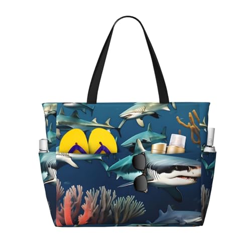 ShyHhts Sharks Under The Sea Große Kapazität Strand Reisetasche Damen Handtasche ist wasserdicht und sanddicht, geeignet für Reisen, Strandurlaub usw. ShyHhts Sharks Under The Sea Große Kapazität Strand Reisetasche Damen Handtasche ist wasserdicht und sanddicht, geeignet für Reisen, Strandurlaub usw. von ShyHhts
