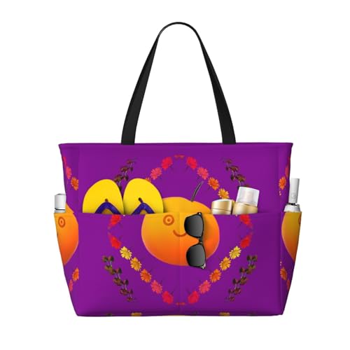 ShyHhts Smiley Orange Große Kapazität Strand Reisetasche Damen Handtasche ist wasserdicht und sanddicht, geeignet für Reisen, Strandurlaub usw., Schwarz von ShyHhts