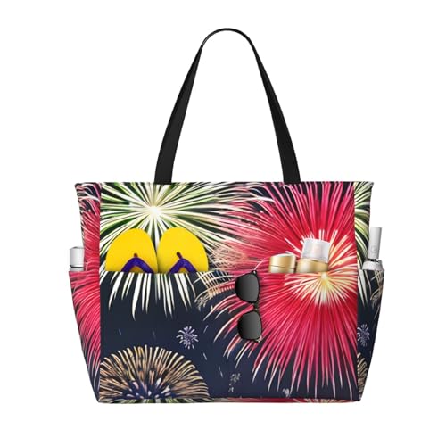 ShyHhts Splendid Fireworks Strand-Reisetasche mit großem Fassungsvermögen, Damen-Handtasche ist wasserdicht und sanddicht, geeignet für Reisen, Strandurlaub usw. von ShyHhts