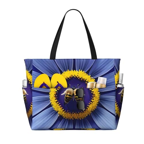 ShyHhts Strand-Reisetasche mit Blumenherz, große Kapazität, Damen-Handtasche ist wasserdicht und sanddicht, geeignet für Reisen, Strandurlaub usw. von ShyHhts