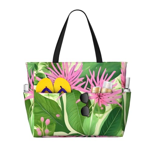 ShyHhts Strand-Reisetasche mit großem Fassungsvermögen, rosa Pflanzen-Blumen, Damen-Handtasche ist wasserdicht und sanddicht, geeignet für Reisen, Strandurlaub usw., Schwarz ShyHhts Strand-Reisetasche mit großem Fassungsvermögen, rosa Pflanzen-Blumen, Damen-Handtasche ist wasserdicht und sanddicht, geeignet für Reisen, Strandurlaub usw., Schwarz von ShyHhts