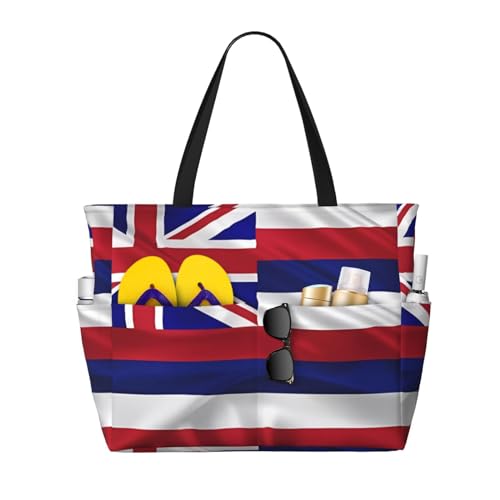 ShyHhts Strand-Reisetasche mit großer Kapazität, Motiv: Flagge von Hawaii, Damen-Handtasche ist wasserdicht und sanddicht, geeignet für Reisen, Strandurlaub usw., Schwarz ShyHhts Strand-Reisetasche mit großer Kapazität, Motiv: Flagge von Hawaii, Damen-Handtasche ist wasserdicht und sanddicht, geeignet für Reisen, Strandurlaub usw., Schwarz von ShyHhts