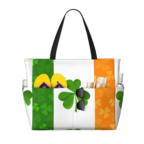 ShyHhts Strand-Reisetasche mit irischer Flagge, große Kapazität, Damen-Handtasche ist wasserdicht und sanddicht, geeignet für Reisen, Strandurlaub usw., Schwarz ShyHhts Strand-Reisetasche mit irischer Flagge, große Kapazität, Damen-Handtasche ist wasserdicht und sanddicht, geeignet für Reisen, Strandurlaub usw., Schwarz von ShyHhts