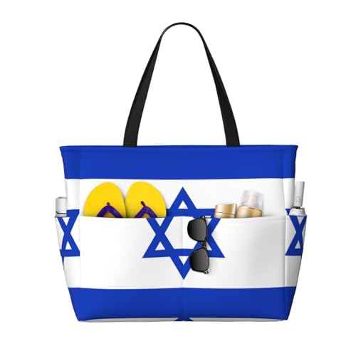 ShyHhts Strand-Reisetasche mit israelischer Flagge, große Kapazität, Damen-Handtasche ist wasserdicht und sanddicht, geeignet für Reisen, Strandurlaub usw., Schwarz ShyHhts Strand-Reisetasche mit israelischer Flagge, große Kapazität, Damen-Handtasche ist wasserdicht und sanddicht, geeignet für Reisen, Strandurlaub usw., Schwarz von ShyHhts
