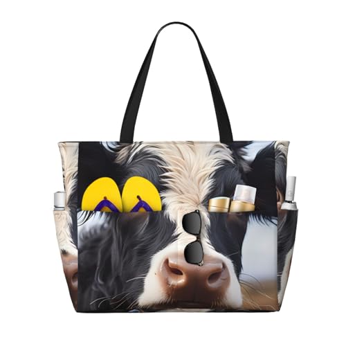 ShyHhts Süße Kuh-Strand-Reisetasche, Damen-Handtasche ist wasserdicht und sanddicht, geeignet für Reisen, Strandurlaub usw. ShyHhts Süße Kuh-Strand-Reisetasche, Damen-Handtasche ist wasserdicht und sanddicht, geeignet für Reisen, Strandurlaub usw. von ShyHhts