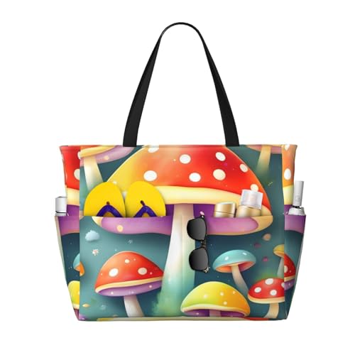 ShyHhts Süße farbige Pilze, große Kapazität, Strand-Reisetasche, Damen-Handtasche ist wasserdicht und sanddicht, geeignet für Reisen, Strandurlaub usw., Schwarz ShyHhts Süße farbige Pilze, große Kapazität, Strand-Reisetasche, Damen-Handtasche ist wasserdicht und sanddicht, geeignet für Reisen, Strandurlaub usw., Schwarz von ShyHhts