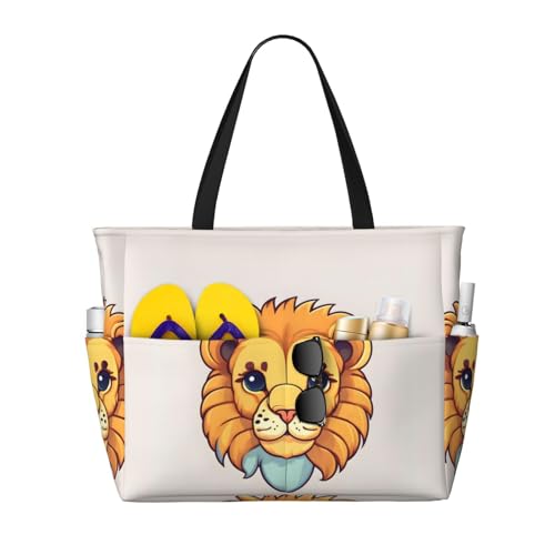 ShyHhts Süße kleine Löwe, große Kapazität, Strand-Reisetasche, Damen-Handtasche ist wasserdicht und sanddicht, geeignet für Reisen, Strandurlaub usw. von ShyHhts