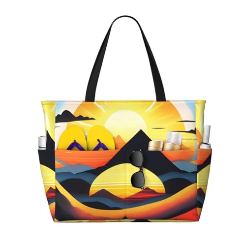 ShyHhts Sunrise Mountain Strand-Reisetasche mit großer Kapazität, Damen-Handtasche ist wasserdicht und sanddicht, geeignet für Reisen, Strandurlaub usw. von ShyHhts