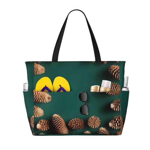 ShyHhts Tannenzapfen-Bordüre, große Kapazität, Strand-Reisetasche, Damen-Handtasche ist wasserdicht und sanddicht, geeignet für Reisen, Strandurlaub usw. ShyHhts Tannenzapfen-Bordüre, große Kapazität, Strand-Reisetasche, Damen-Handtasche ist wasserdicht und sanddicht, geeignet für Reisen, Strandurlaub usw. von ShyHhts