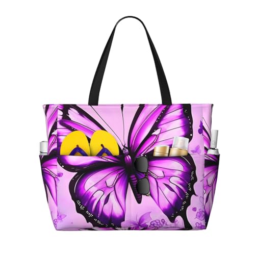 ShyHhts Violette Schmetterlings-Reisetasche mit großem Fassungsvermögen, Damen-Handtasche ist wasserdicht und sanddicht, geeignet für Reisen, Strandurlaub usw. von ShyHhts