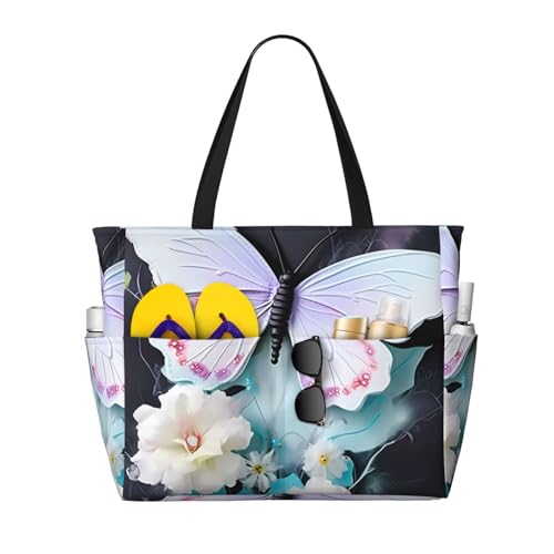 ShyHhts Weiße Schmetterlings-Reisetasche mit großem Fassungsvermögen, Damen-Handtasche ist wasserdicht und sanddicht, geeignet für Reisen, Strandurlaub usw. von ShyHhts