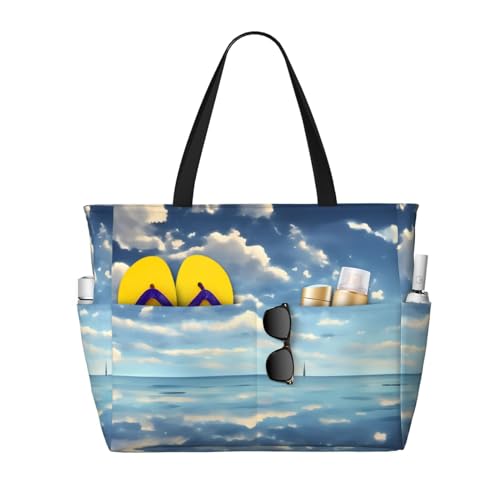 ShyHhts Weiße Wolken über dem Meer, große Kapazität, Strand-Reisetasche, Damen-Handtasche ist wasserdicht und sanddicht, geeignet für Reisen, Strandurlaub usw., Schwarz ShyHhts Weiße Wolken über dem Meer, große Kapazität, Strand-Reisetasche, Damen-Handtasche ist wasserdicht und sanddicht, geeignet für Reisen, Strandurlaub usw., Schwarz von ShyHhts