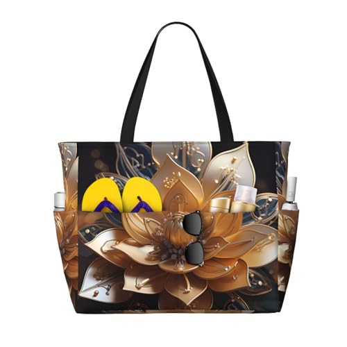 ShyHhts Weiße zarte Lotusblüte große Kapazität Strand-Reisetasche für Damen ist wasserdicht und sanddicht, geeignet für Reisen, Strandurlaub usw. von ShyHhts