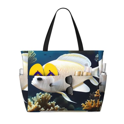 ShyHhts White-Golden Fish Große Kapazität Strand Reisetasche Damen Handtasche ist wasserdicht und sanddicht, geeignet für Reisen, Strandurlaub usw., Schwarz ShyHhts White-Golden Fish Große Kapazität Strand Reisetasche Damen Handtasche ist wasserdicht und sanddicht, geeignet für Reisen, Strandurlaub usw., Schwarz von ShyHhts