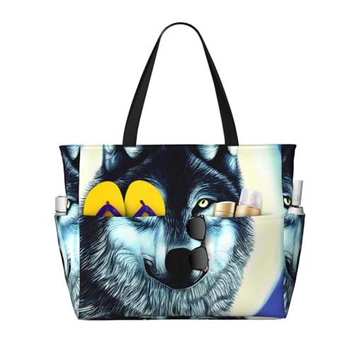 ShyHhts Wolf Under Moon große Kapazität Strand-Reisetasche, Damen-Handtasche ist wasserdicht und sanddicht, geeignet für Reisen, Strandurlaub usw. von ShyHhts