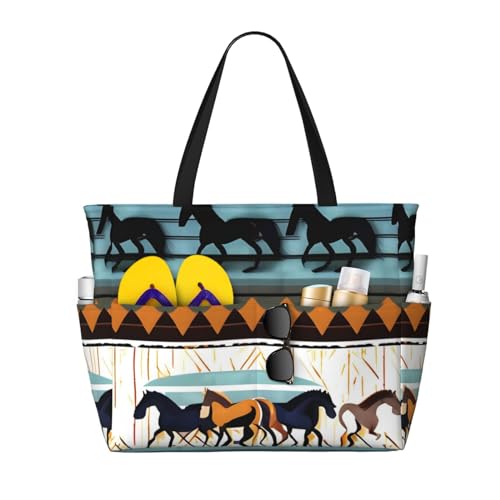 Strand-Reisetasche mit Pferdestreifenmuster, große Kapazität, Damen-Handtasche ist wasserdicht und sanddicht, geeignet für Reisen, Strandurlaub usw. Strand-Reisetasche mit Pferdestreifenmuster, große Kapazität, Damen-Handtasche ist wasserdicht und sanddicht, geeignet für Reisen, Strandurlaub usw. von ShyHhts