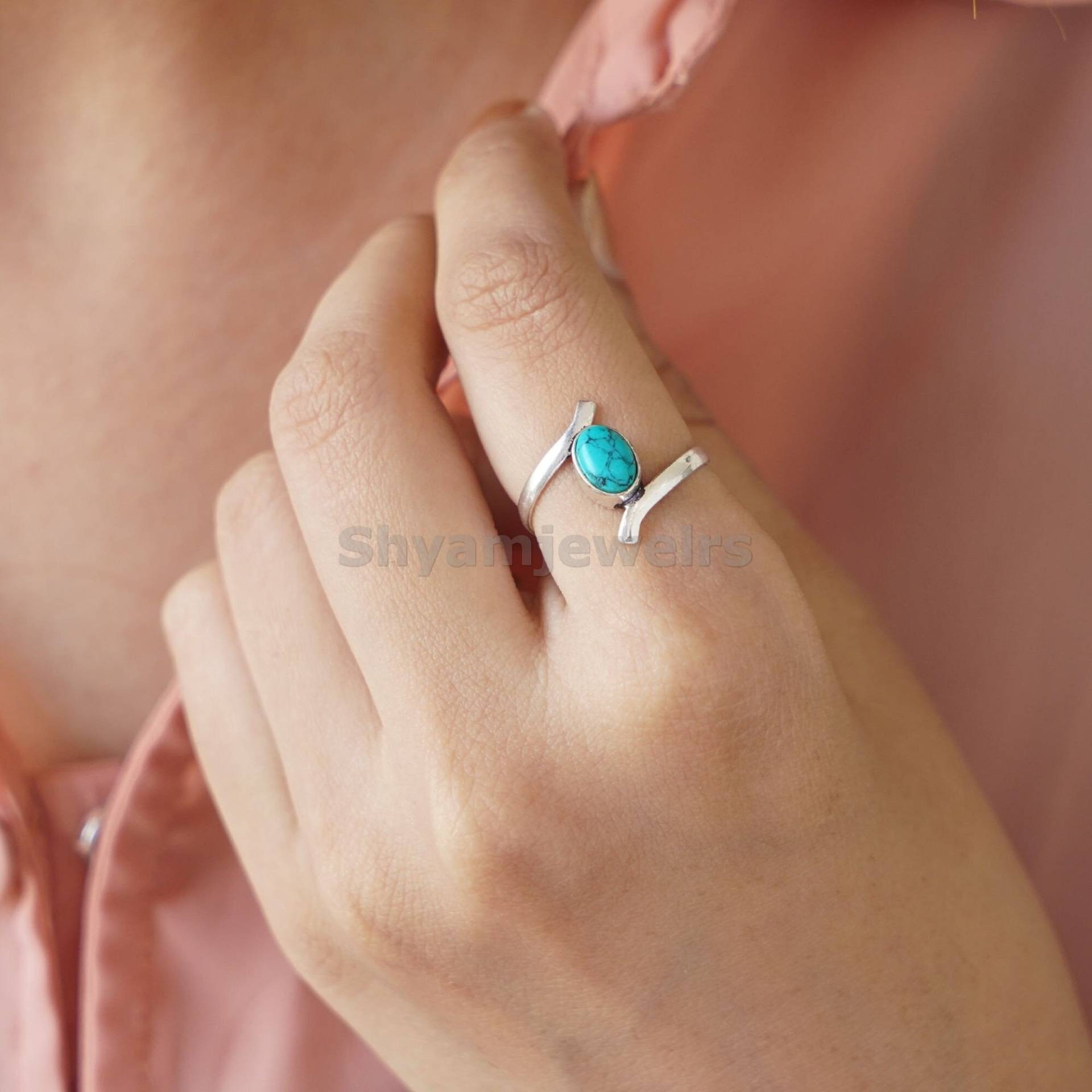Echter Türkis-Ring, 925 Silber Türkis-stein-Ring, Edelstein-Ring, Boho-Ring, Alltagsring, Handgefertigter Ring Für Frauen, Geschenk Sie von Shyamjewelrs