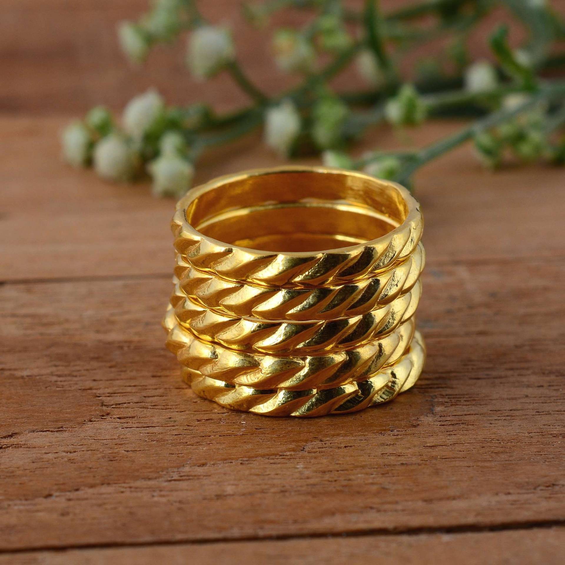 statement-Ring, Handgefertigter Dünner Ring, Gold-stack-Ring-Set, Frauen-Ehering-Set, Jubiläumsgeschenke, Zierlicher Goldschmuck Für von Shyamjewelrs