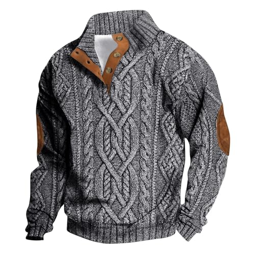 Die Discounter Vintage Pullover Herren Business Sweatshirt mit Stehkragen Retro Winter Pulli Casual Golf Rollkragenpullover Tactical Knopf Arbeitspullover Winterpullove Turtleneck Langarmshirt von Shznruwy