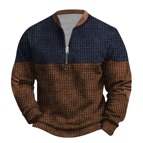 Vintage Strickpullover Herren Retro Outdoor Pullover Half Zip Farbblock Patchwork Winterpullover Cargo Stricken Langarmshirt Cowboy Grobstrick Pulli Sweater Sweatshirt Arbeitspullover Streetwear von Shznruwy